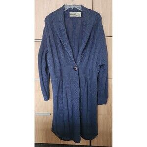 Aran Crafts Ireland Dark Blue Merino Wool Cable Knit Long Sweater Women's XL